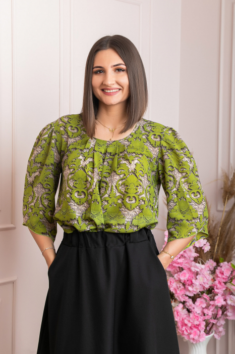 Bluza eleganta Anastasia cu imprimeuri florale - Verde