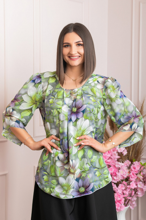 Bluza eleganta Anastasia cu imprimeuri florale - Verde crud [3]