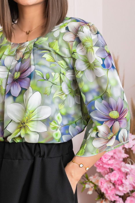 Bluza eleganta Anastasia cu imprimeuri florale - Verde crud [2]