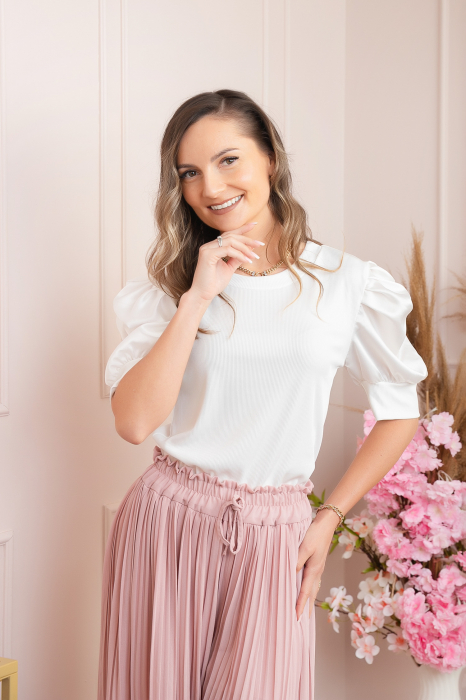 Bluza eleganta Arabella cu maneci bufante - Alb