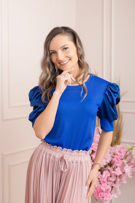 Bluza eleganta Arabella cu maneci bufante - Albastru regal