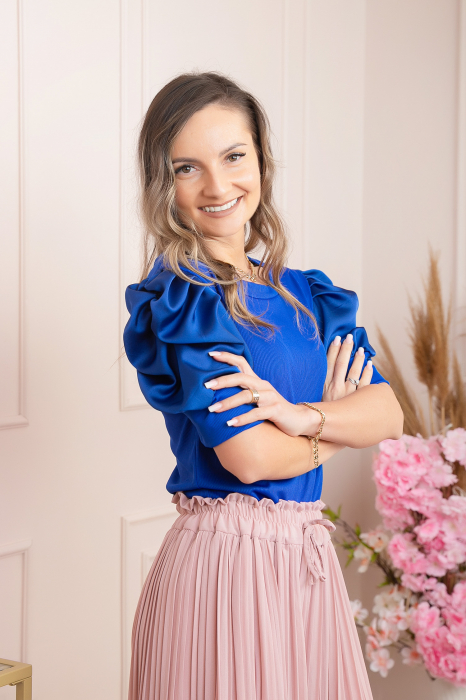 Bluza eleganta Arabella cu maneci bufante - Albastru regal [2]