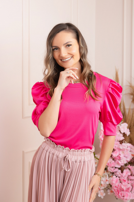 Bluza eleganta Arabella cu maneci bufante - Ciclam