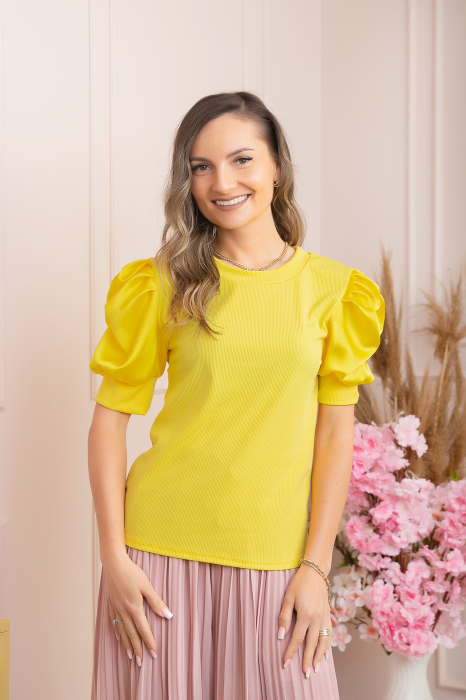 Bluza eleganta Arabella cu maneci bufante - Galben [4]