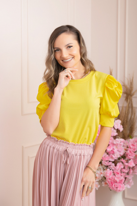 Bluza eleganta Arabella cu maneci bufante - Galben