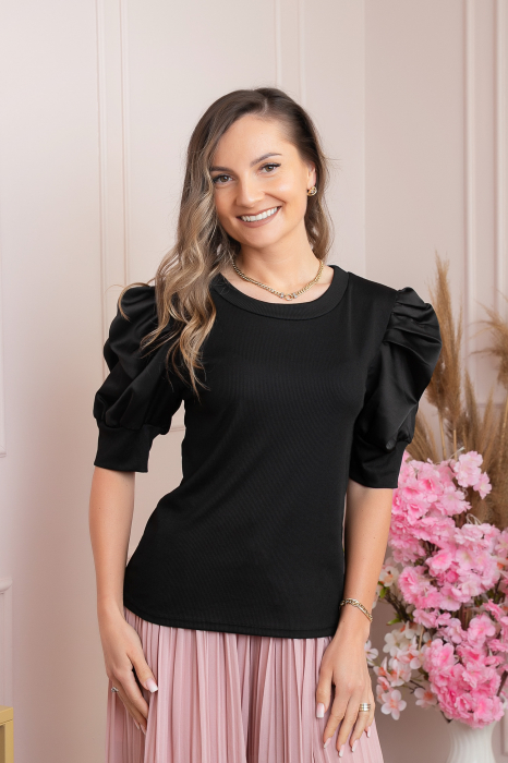 Bluza eleganta Arabella cu maneci bufante - Negru [4]