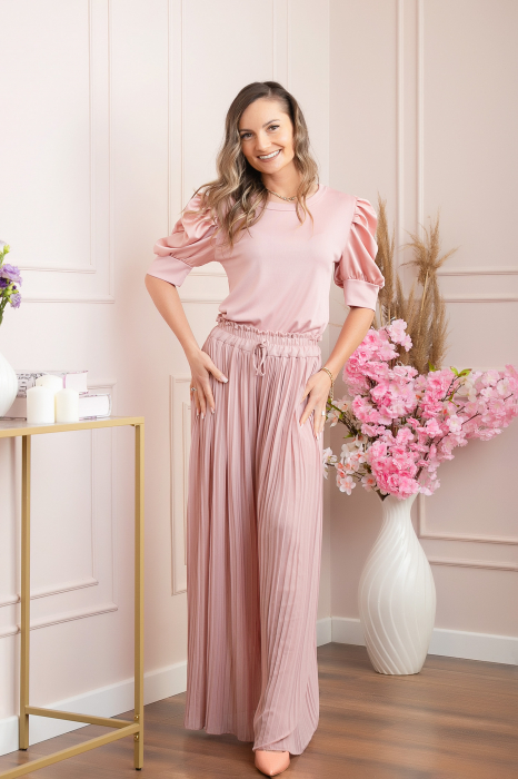 Bluza eleganta Arabella cu maneci bufante - Roz pudrat [3]