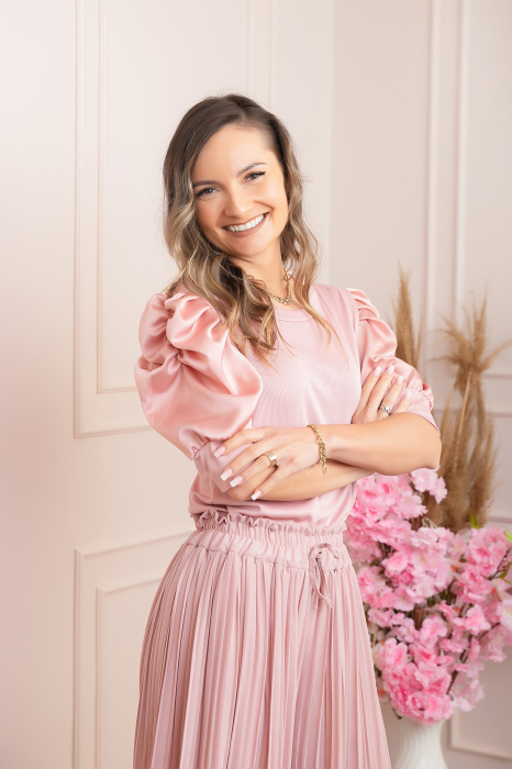 Bluza eleganta Arabella cu maneci bufante - Roz pudrat [2]