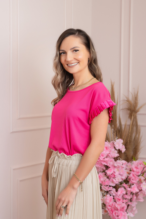 Bluza eleganta Aurora cu maneca scurta cu volane plisate - Ciclam [2]