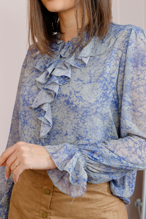 Bluza eleganta bleu Lucienne cu imprimeu albastru si jabou [2]