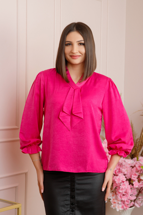 Bluza eleganta Claire cu aspect satinat si maneci bufante - Fuchsia [5]