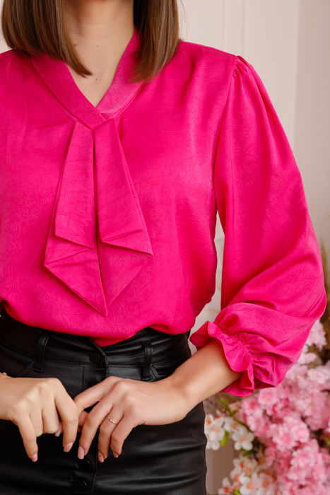 Bluza eleganta Claire cu aspect satinat si maneci bufante - Fuchsia [2]