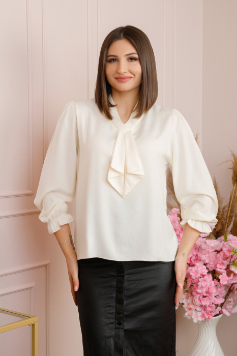 Bluza eleganta Claire cu aspect satinat si maneci bufante - Ivoire [5]