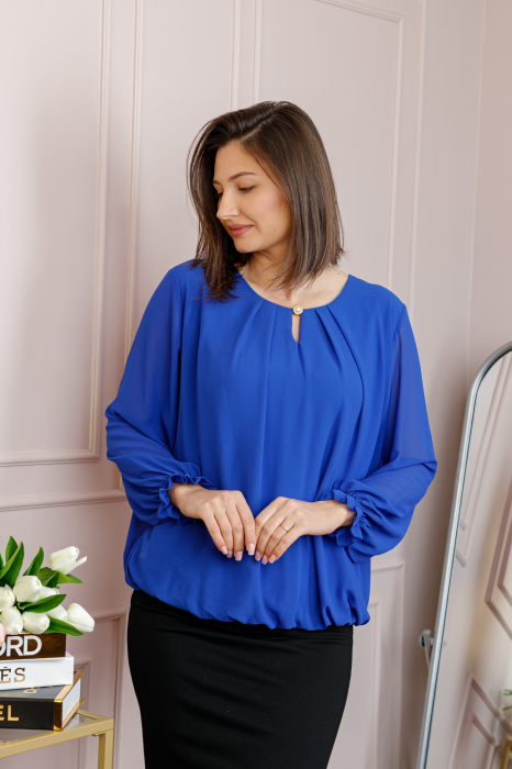 Bluza eleganta dama Sheila din voal cu captuseala - Albastru regal [3]