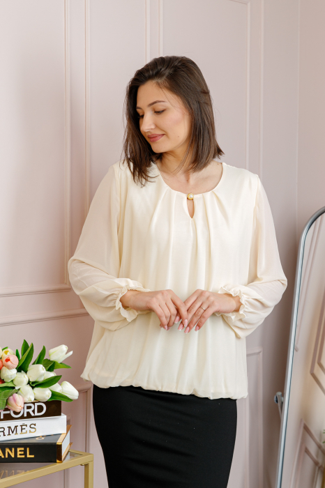 Bluza eleganta dama Sheila din voal cu captuseala - Ivoire [3]