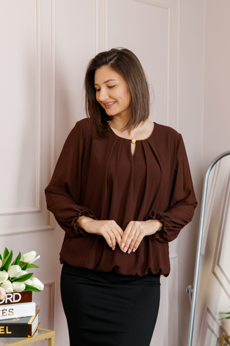 Bluza eleganta dama Sheila din voal cu captuseala - Maro [3]