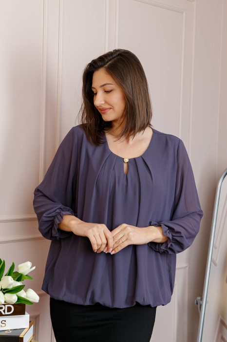 Bluza eleganta dama Sheila din voal cu captuseala - Mov [3]