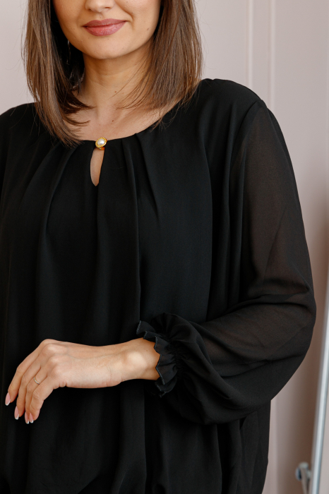 Bluza eleganta dama Sheila din voal cu captuseala - Negru [2]