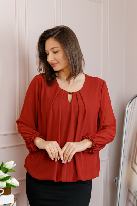 Bluza eleganta dama Sheila din voal cu captuseala - Rosu grena [3]