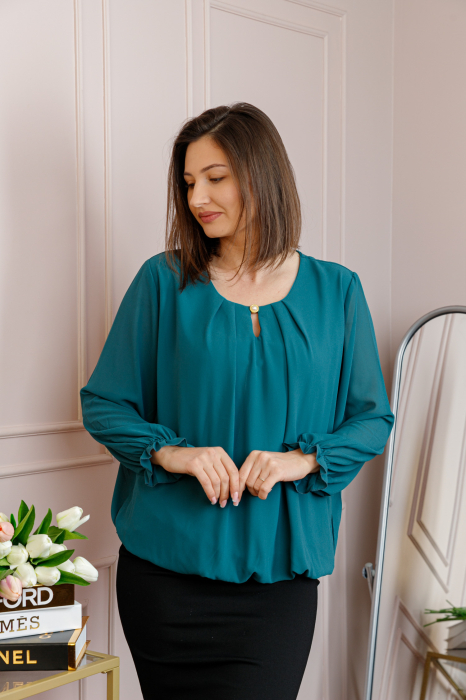 Bluza eleganta dama Sheila din voal cu captuseala - Turcoaz [3]