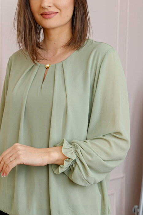 Bluza eleganta dama Sheila din voal cu captuseala - Verde pastel [2]
