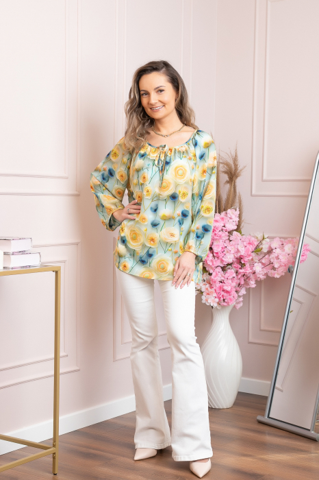 Bluza eleganta Fiona din voal cu imprimeu floral galben [4]