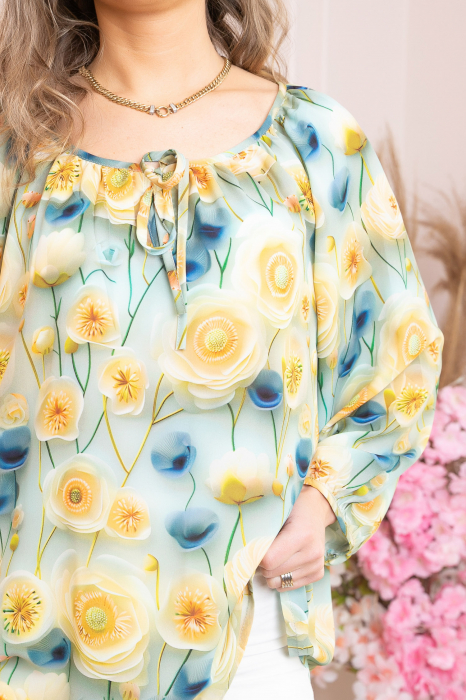 Bluza eleganta Fiona din voal cu imprimeu floral galben [2]