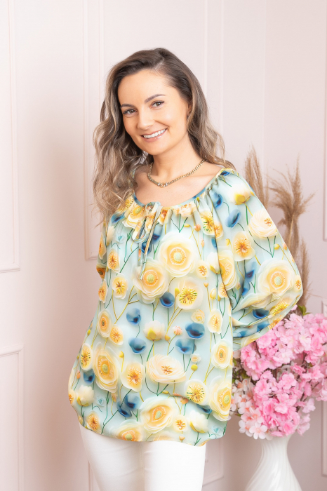 Bluza eleganta Fiona din voal cu imprimeu floral galben [3]