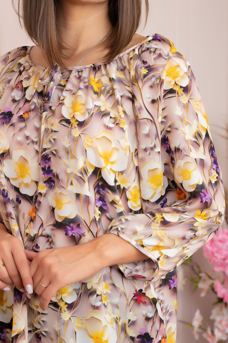 Bluza eleganta Fiona din voal cu imprimeu floral lila [2]