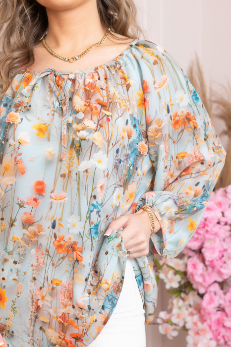 Bluza eleganta Fiona din voal cu imprimeu floral orange [2]