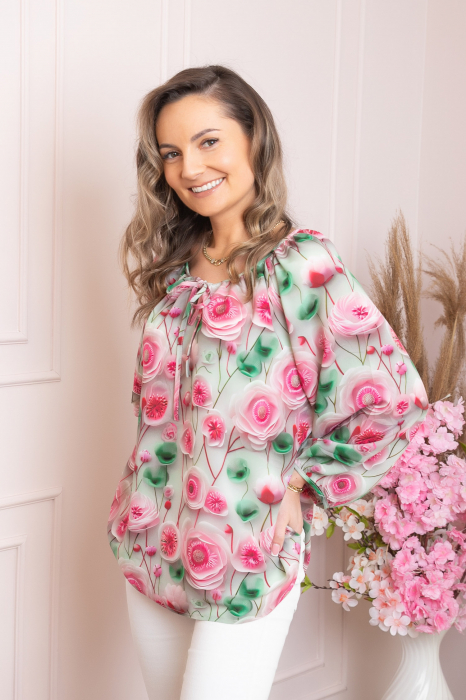 Bluza eleganta Fiona din voal cu imprimeu floral roz [3]