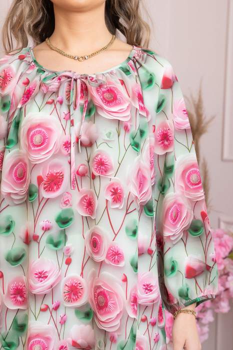 Bluza eleganta Fiona din voal cu imprimeu floral roz [2]