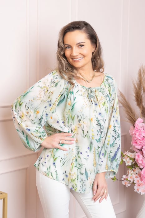 Bluza eleganta Fiona din voal cu imprimeu floral verde [4]