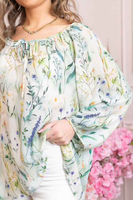 Bluza eleganta Fiona din voal cu imprimeu floral verde [2]