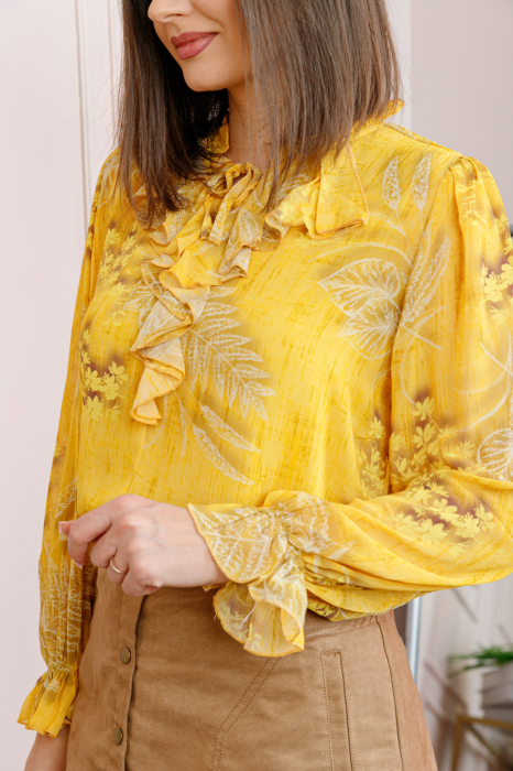 Bluza eleganta galbena Lucienne cu flori albe si jabou [2]