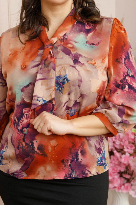 Bluza eleganta Isabelle cu imprimeu abstract caramiziu [2]