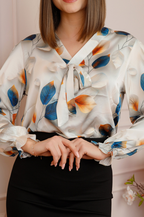 Bluza eleganta Jessica cu maneci bufante si decolteu cu funda - Albastru regal [2]
