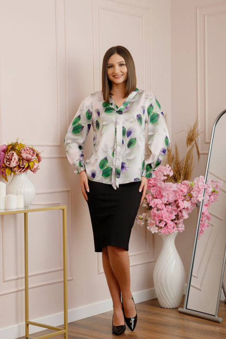 Bluza eleganta Jessica cu maneci bufante si decolteu cu funda - Mov [4]