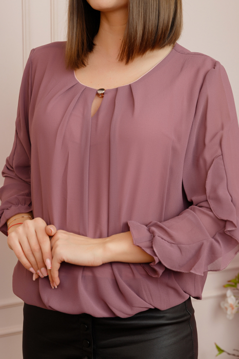 Bluza eleganta Julienne cu volanase si nasture stilizat - Mov [2]