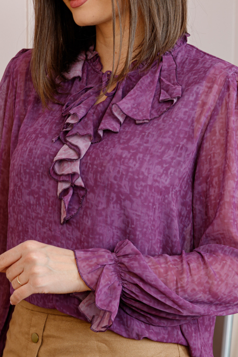 Bluza eleganta mov Lucienne cu imprimeu lila si jabou [2]