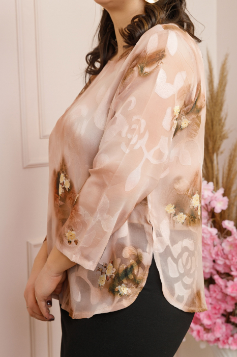 Bluza Florence eleganta din voal crem cu imprimeu floral [2]