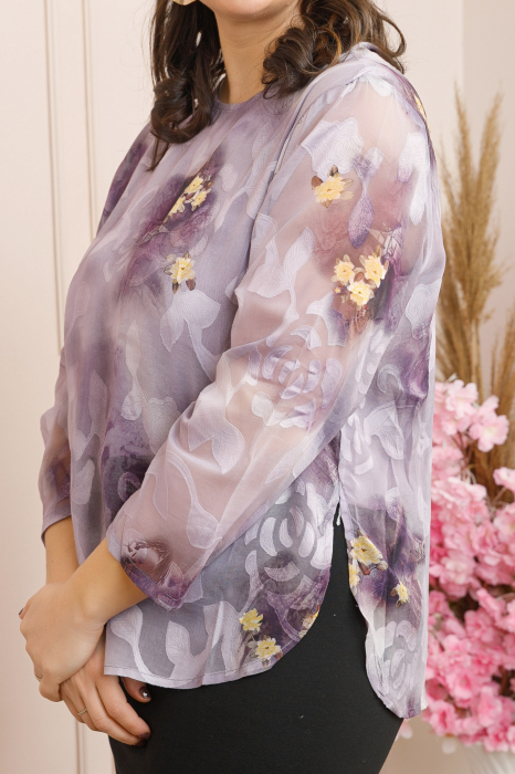 Bluza Florence eleganta din voal lila cu imprimeu floral [2]