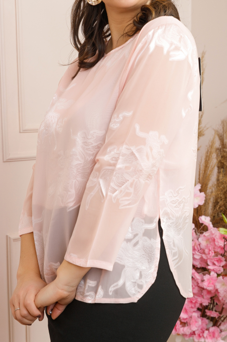 Bluza Florence eleganta din voal roz cu imprimeu floral [2]