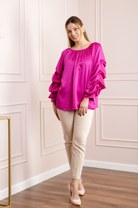 Bluza fuchsia eleganta cu maneci bufante [4]