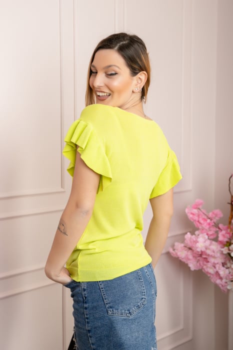 Bluza galben lime cu volanas la maneci [3]