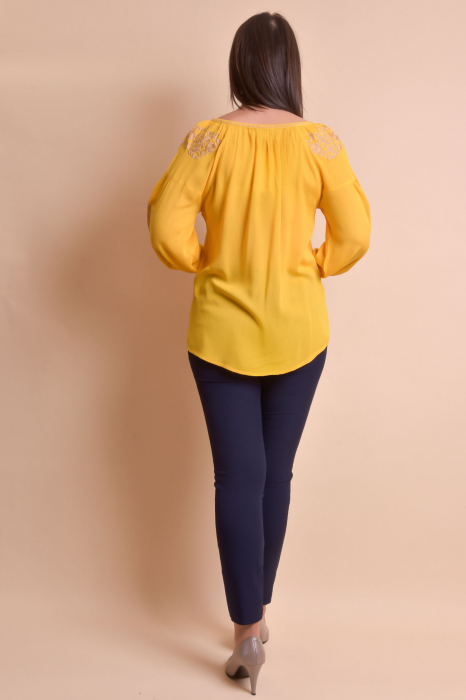 Bluza galbena cu motiv floral auriu Iasmina 07 - maneca lunga [6]