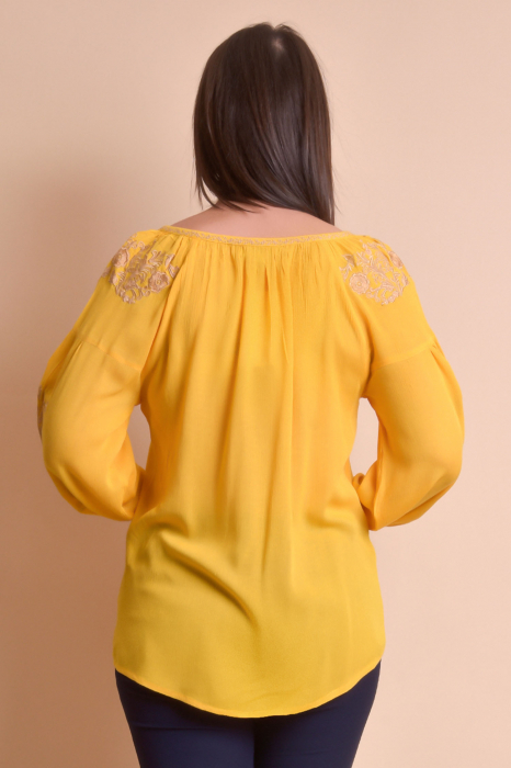 Bluza galbena cu motiv floral auriu Iasmina 07 - maneca lunga [3]