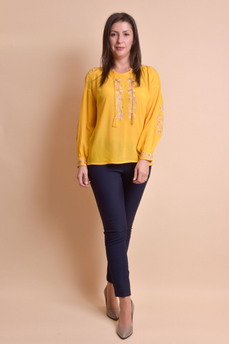 Bluza galbena cu motiv floral auriu Iasmina 07 - maneca lunga [7]