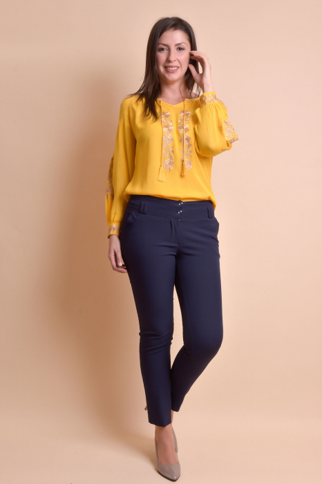 Bluza galbena cu motiv floral auriu Iasmina 07 - maneca lunga [4]