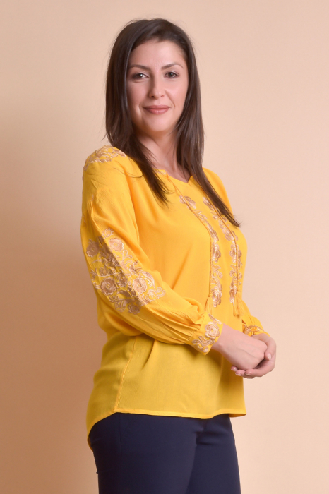 Bluza galbena cu motiv floral auriu Iasmina 07 - maneca lunga [2]